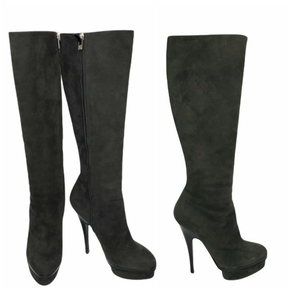 Yves Saint Laurent Shoes - Yves Saint Laurent Tall Grey Suede Platform Boots